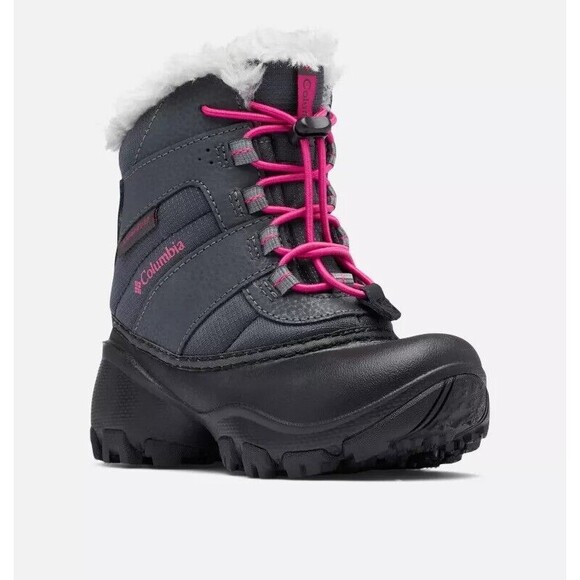 Kids’ Rope Tow Waterproof Faux-Fur Trim Snow Boot Columbia size 1 Pink Black - Picture 1 of 6